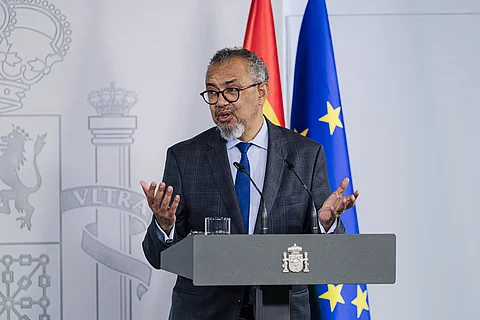Der Generaldirektor der Weltgesundheitsorganisation (WHO), Tedros Adhanom, während einer Pressekonferenz mit dem Ministerpräsidenten von Spanien, Sánchez, im Moncloa-Palast. Der Generaldirektor der Weltgesundheitsorganisation (WHO), Tedros Adhanom, während einer Pressekonferenz mit dem Ministerpräsidenten von Spanien, Sánchez, im Moncloa-Palast.