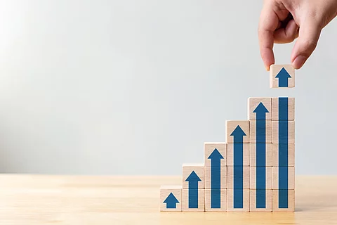 Ladder career path for business growth success process concept.H