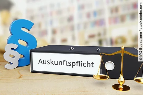 Auskunftspflicht – Gesetz/Recht. Ordner auf Schreibtisch mit B