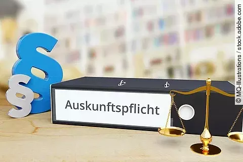 Auskunftspflicht – Gesetz/Recht. Ordner auf Schreibtisch mit B