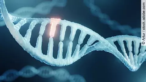 Eine DNA-Doppelhelix mit hervorgehobener Mutation