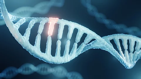 Eine DNA-Doppelhelix mit hervorgehobener Mutation