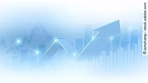 Abstrakte blaue Grafik mit Linien- und Kurvenelementen, die statistische Entwicklungen darstellen und steigende oder fallende Trends zeigen