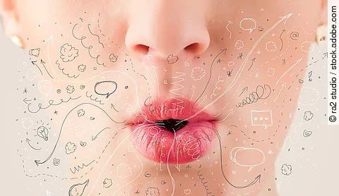 Pretty woman mouth blowing hand drawn icons and symbols Atmende Frau, an Atem könnte man künftig Lungenkrebs früherkennen