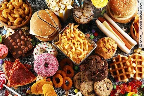 Unhealthy products. food bad for figure, skin, heart and teeth.