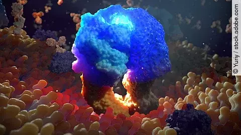 Cancer cell receptor on the cell surface on the bi lipid membrane layer front view