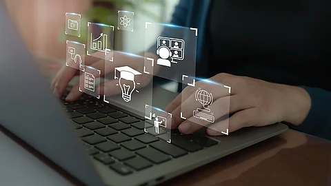 E learning technology concept. Online education, webinar, online