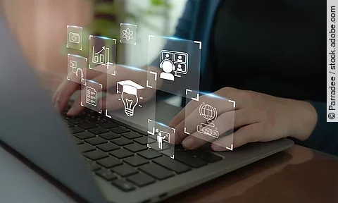 E learning technology concept. Online education, webinar, online